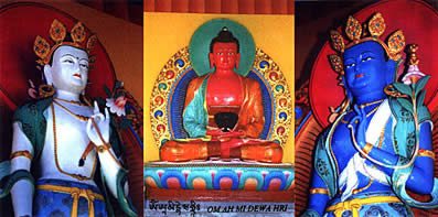 Statues of Chenrezig, Amitabha and Vajrapani